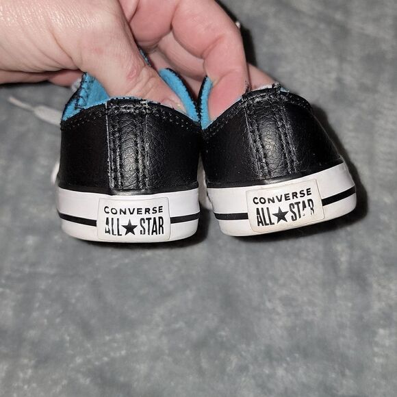 Converse All Stars Low Black Leather Blue Trim CTSA Shoes Baby Size 4 - Picture 2 of 12
